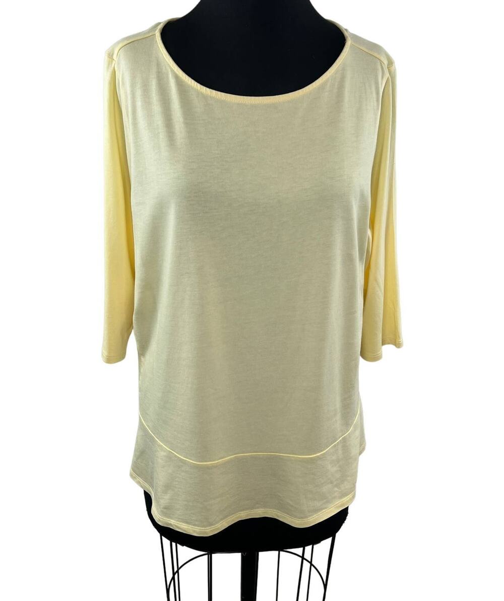 PureJill Yellow 3/4 Sleeve Round Neck Cotton Blend Pullover Casual Tee Size L